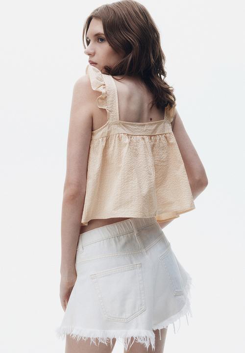 H&M - Cotton seersucker top - light beige striped