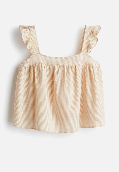 H&M - Cotton seersucker top - light beige striped