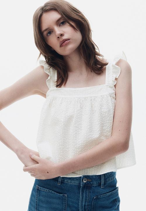 H&M - Cotton seersucker top - white