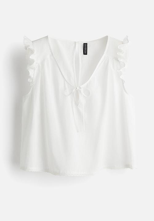 H&M - Frill-trimmed cotton top - white