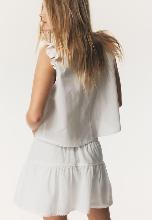 H&M - Frill-trimmed cotton top - white