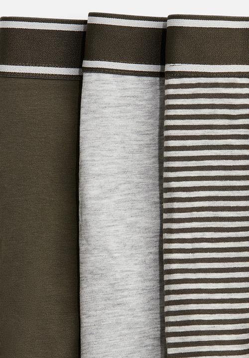 H&M - 3-pack cotton short trunks -khaki green/striped