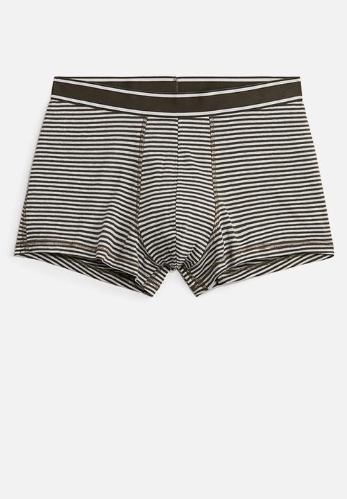 H&M - 3-pack cotton short trunks -khaki green/striped