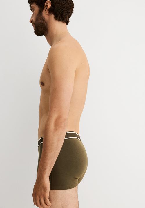 H&M - 3-pack cotton short trunks -khaki green/striped
