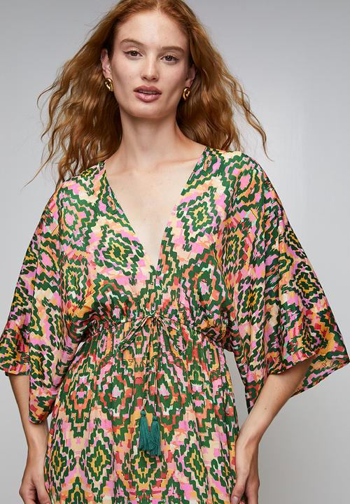 Izabel London - V-Neck Easy Wearing Kaftan Maxi Dress - Amber