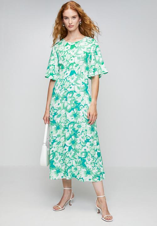 Izabel London - Easy Wearing Maxi Dress With Waist Seam Line And Smock Detail - Teal