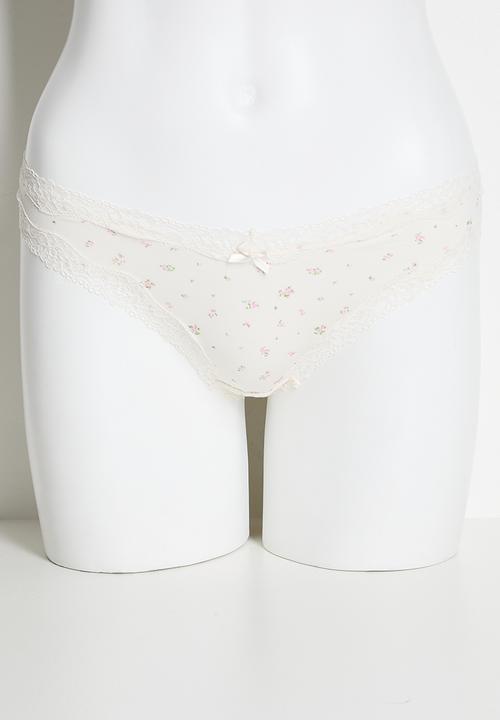 H&M - 3-Pack cotton and lace brazilian briefs - white