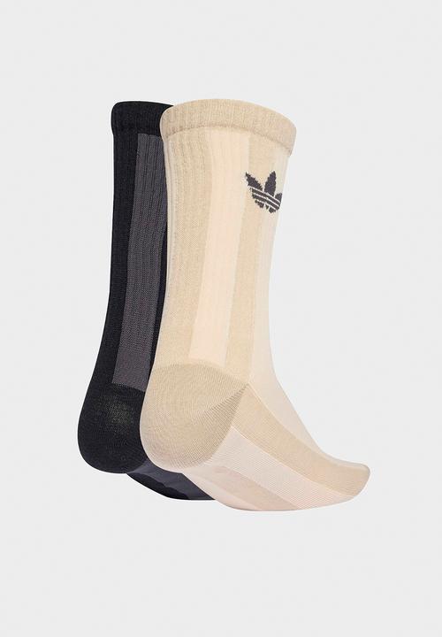 adidas Originals - Striped Crew Socks 2pk - Crystal Linen/stone khaki/utility black/black