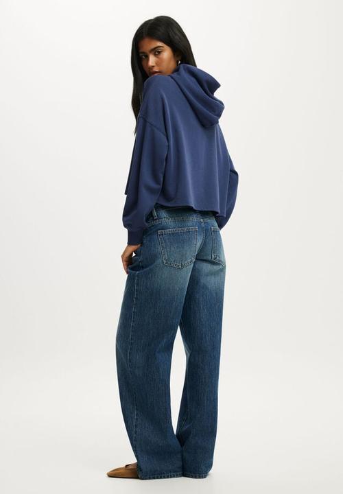 Cotton On - Cropped oversized hoodie - oxford blue/graphic