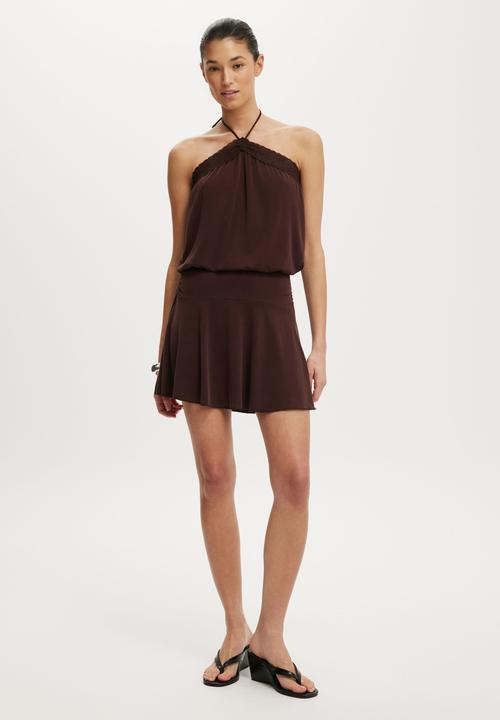 Cotton On - Chloe halter mini dress - dark oak