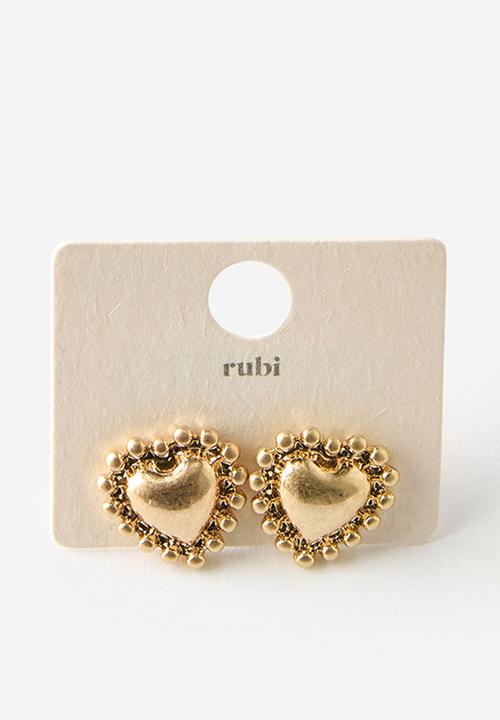 Rubi - Small charm dotted heart earring - gold