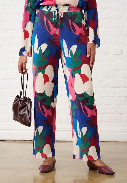 Me&B - Tie Detail Plisse Pants in Bloom - Multi