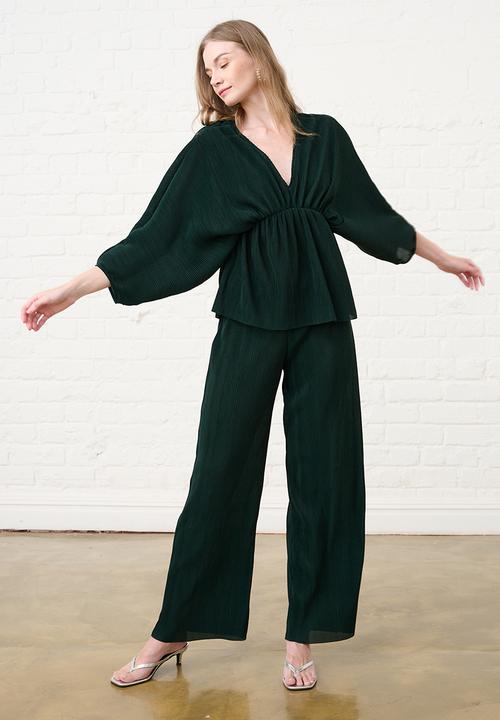 Me&B - Kimono Plisse Top - Bottle Green