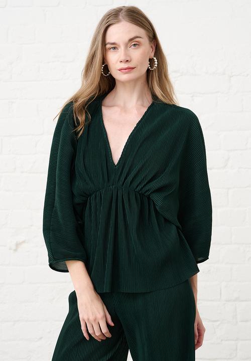 Me&B - Kimono Plisse Top - Bottle Green