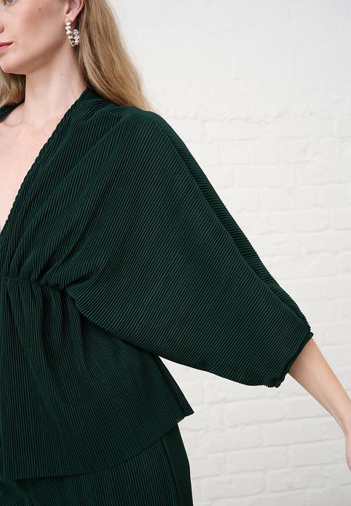 Me&B - Kimono Plisse Top - Bottle Green