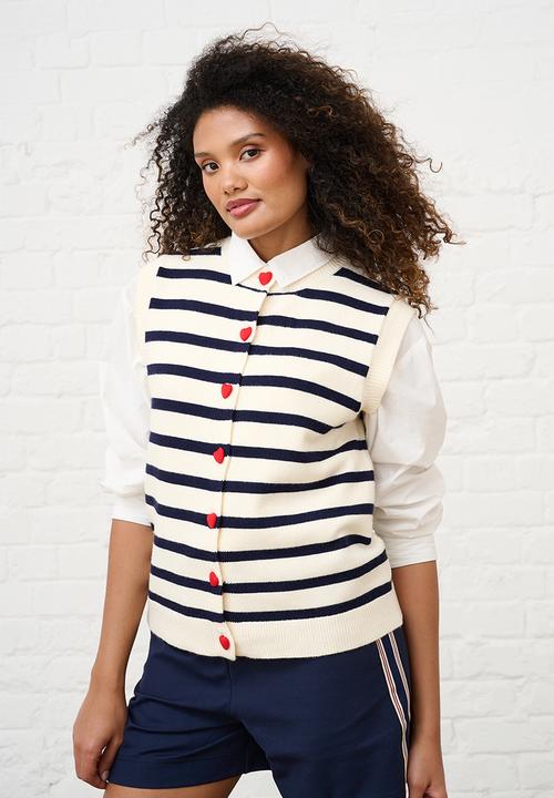 Me&B - Knitwear Vest with Heart Buttons - Navy Stripe