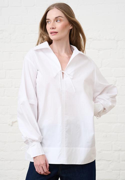 Me&B - Cotton Tie Detail Blouse - White