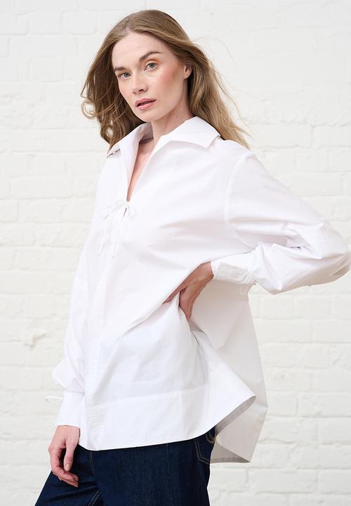 Me&B - Cotton Tie Detail Blouse - White