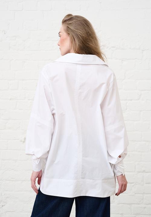 Me&B - Cotton Tie Detail Blouse - White