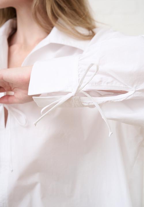 Me&B - Cotton Tie Detail Blouse - White