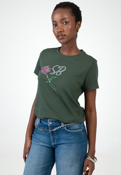 SISSY BOY - Feel Something T-Shirt Regular Tshirt With Rose Transfer - Green