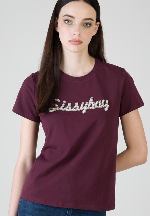 SISSY BOY - Keep It Cool T-Shirt Regular Tshirt With Raised Pearl And Bling - Burgundy