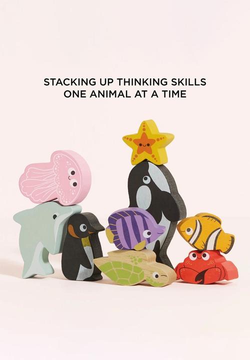 Le Toy Van - 10 pcsWooden Ocean Life Stacking Animals & Bag - multi