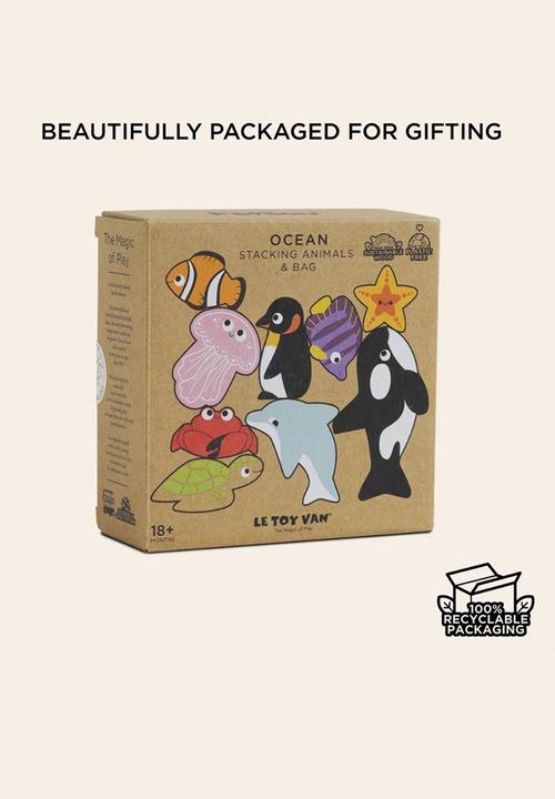 Le Toy Van - 10 pcsWooden Ocean Life Stacking Animals & Bag - multi