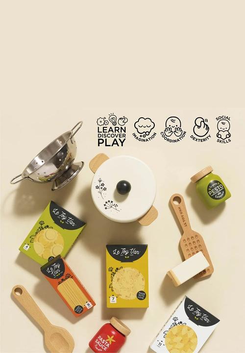 Le Toy Van - 12 pcs Wooden Organic Pasta Set - white/beige