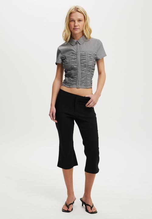 Cotton On - Riley gathered shirt - bonnie pinstripe steel onyx