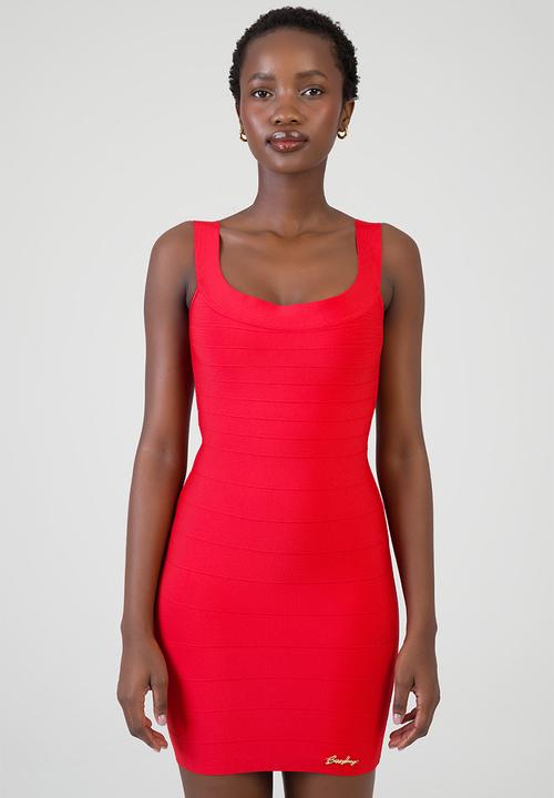 strapless open back dress Double V Mini Bandage Dress Red main image 1