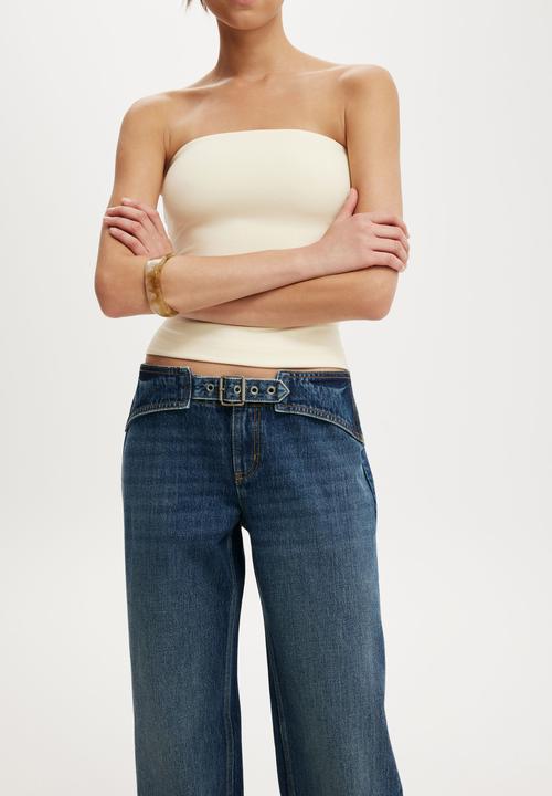 Cotton On - Belted low rise straight jean - scorpio blue 