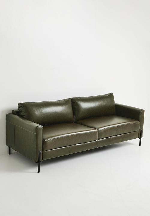 Sixth Floor - Hadley 3 Seater Genuine Leather Sofa - Pesto