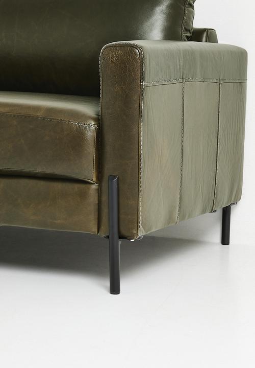 Sixth Floor - Hadley 3 Seater Genuine Leather Sofa - Pesto