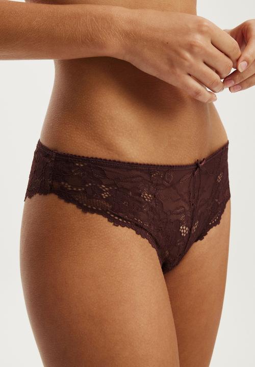 Cotton On - Everyday All Over Lace Cheeky Brief - Chocolate Plum