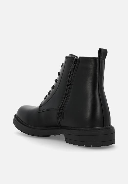 Pu Lace Up With Side Zip - Black