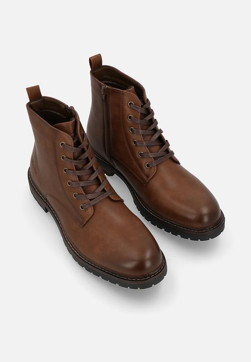 Gino Paoli - Pu Lace Up With Side Zip - Brown