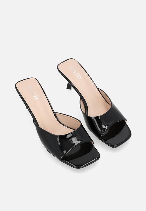 Raid London - Rochi open toe stiletto heel mule - black crinkle 
