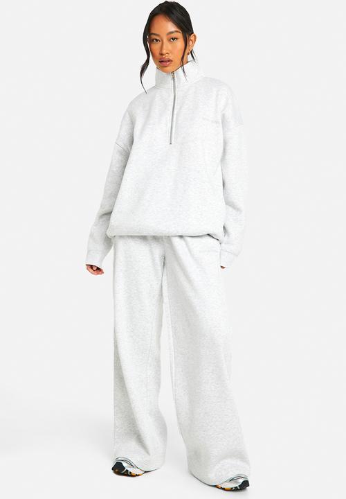 boohoo - Dsgn studio embroidered half zip oversized sweatshirt - ash grey