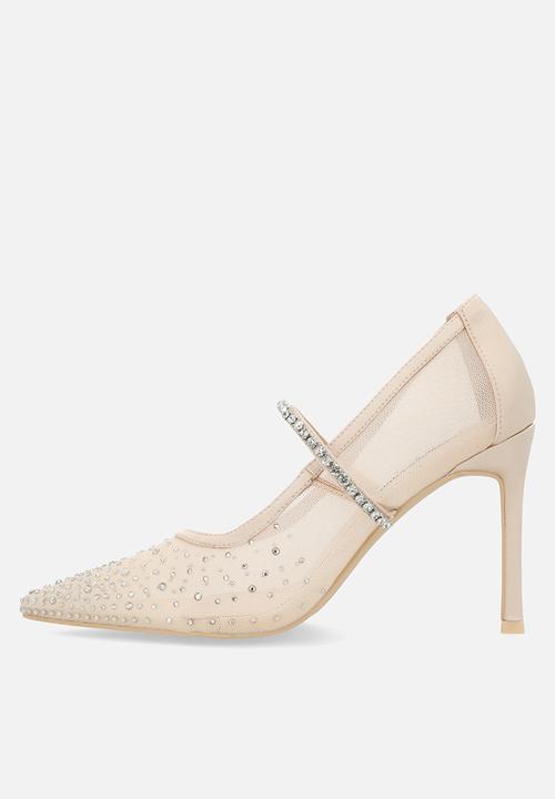 Be Mine - Vivian stiletto court heel - champagne mesh + satin