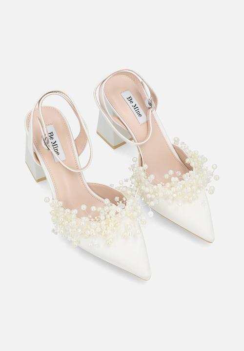 Be Mine - Tanika block ankle strap heel - ivory satin