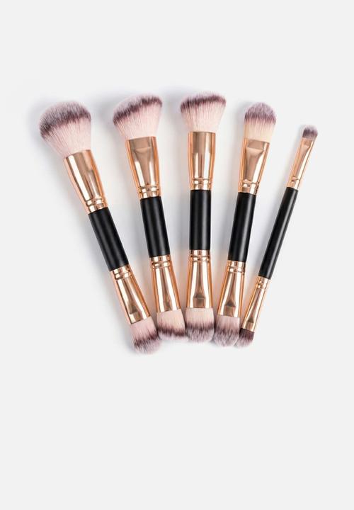 Glam Beauty - Double Sided Make Up Brush 5 Piece Set - Black & Rose Gold