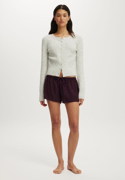 Cotton On - Cloud soft flannel short - gerry stripe chocolate plum