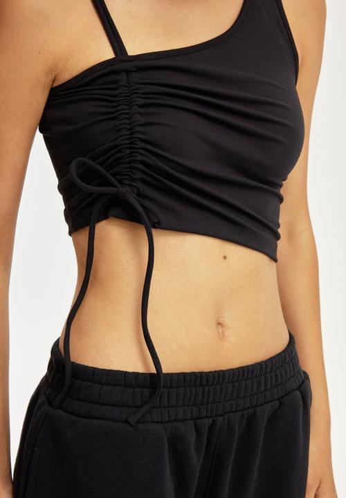 Cotton On - Ultra Soft Asymmetric Side Gather Tank - Black