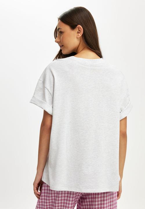 Cotton On - Oversized lounge graphic tee - light grey marle/ key to my heart