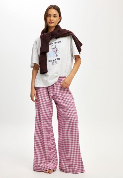 Cotton On - Oversized lounge graphic tee - light grey marle/ key to my heart