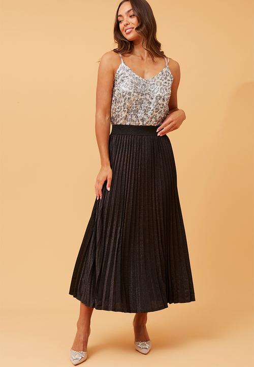 Izabel London - High Waisted Maxi Aline Skirt With Lurex And Permanent Crease - Black