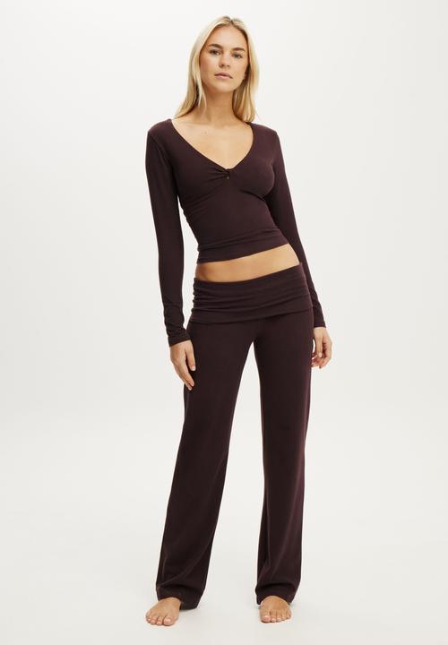 Cotton On - Dreamy soft roll waist pant - chocolate plum