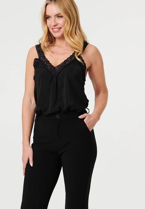MANDI - High Waist Pull On Stretch Trouser With Side Seam Twist - Black