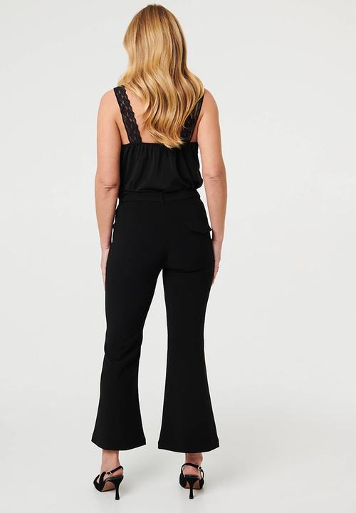 MANDI - High Waist Pull On Stretch Trouser With Side Seam Twist - Black